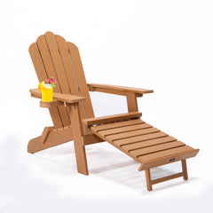 TALE Folding Adirondack Chair With Pullout Ottoman With Cup Holder, Oaversized, Poly Lumber,  For Patio Deck Garden, Backyard Furniture, Easy To Install,.Banned From Selling On Amazon - Gardening Grow