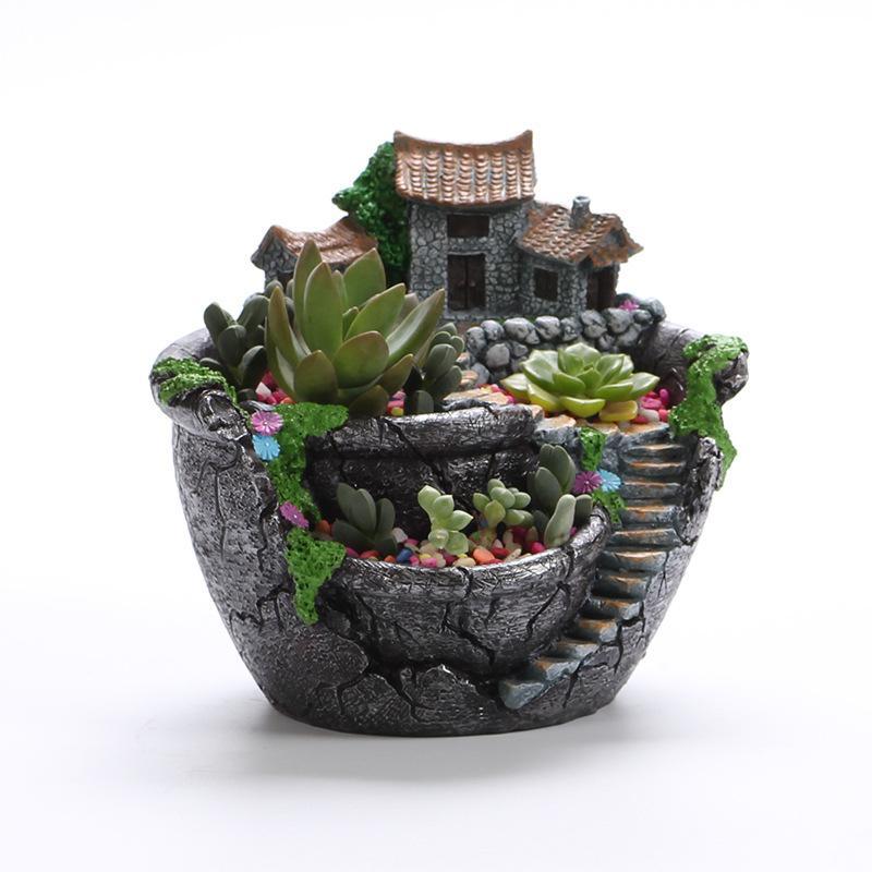 Planter Flower Plant Pots Fairy Garden Pot with Sweet House - Gardening Grow