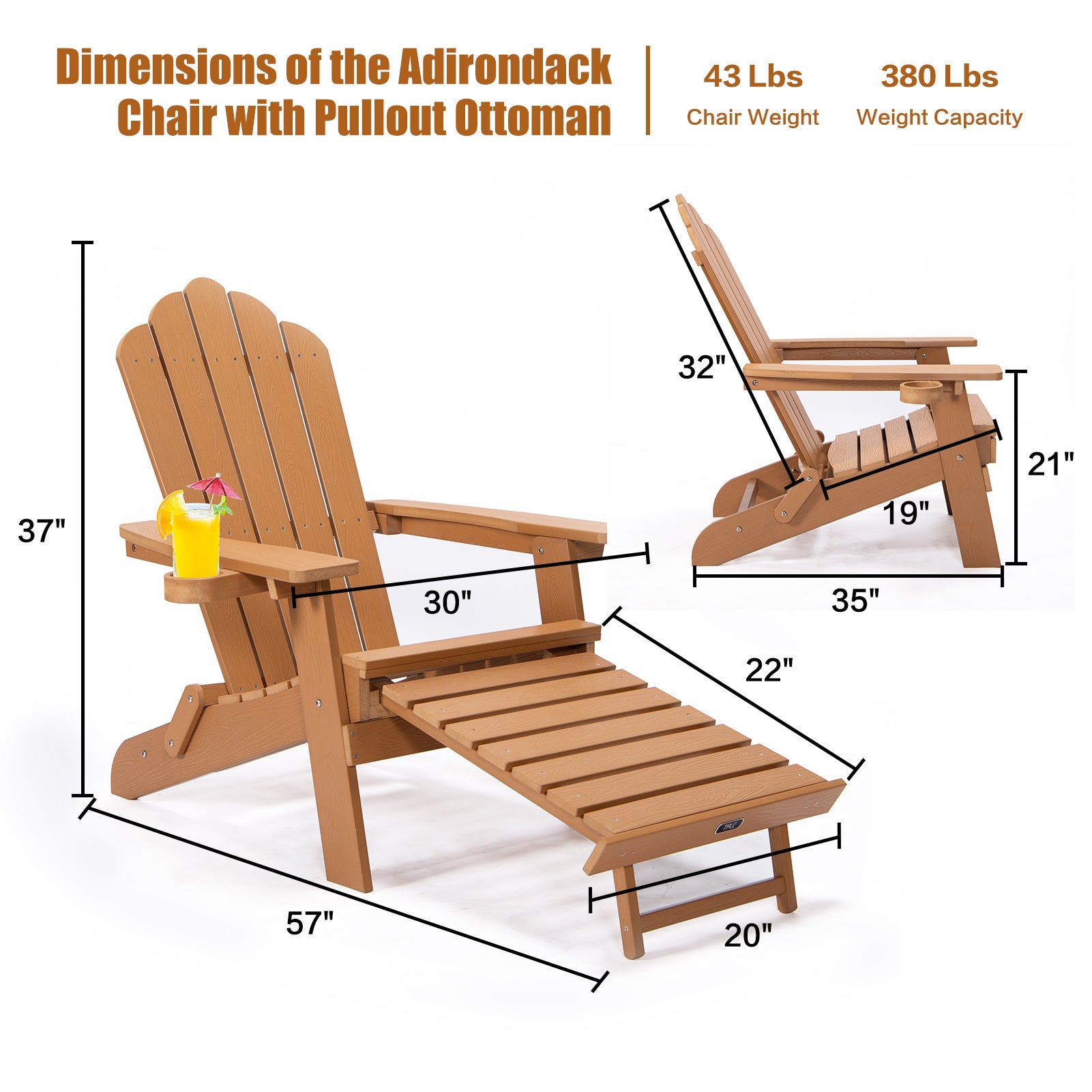 TALE Folding Adirondack Chair With Pullout Ottoman With Cup Holder, Oaversized, Poly Lumber,  For Patio Deck Garden, Backyard Furniture, Easy To Install,.Banned From Selling On Amazon - Gardening Grow