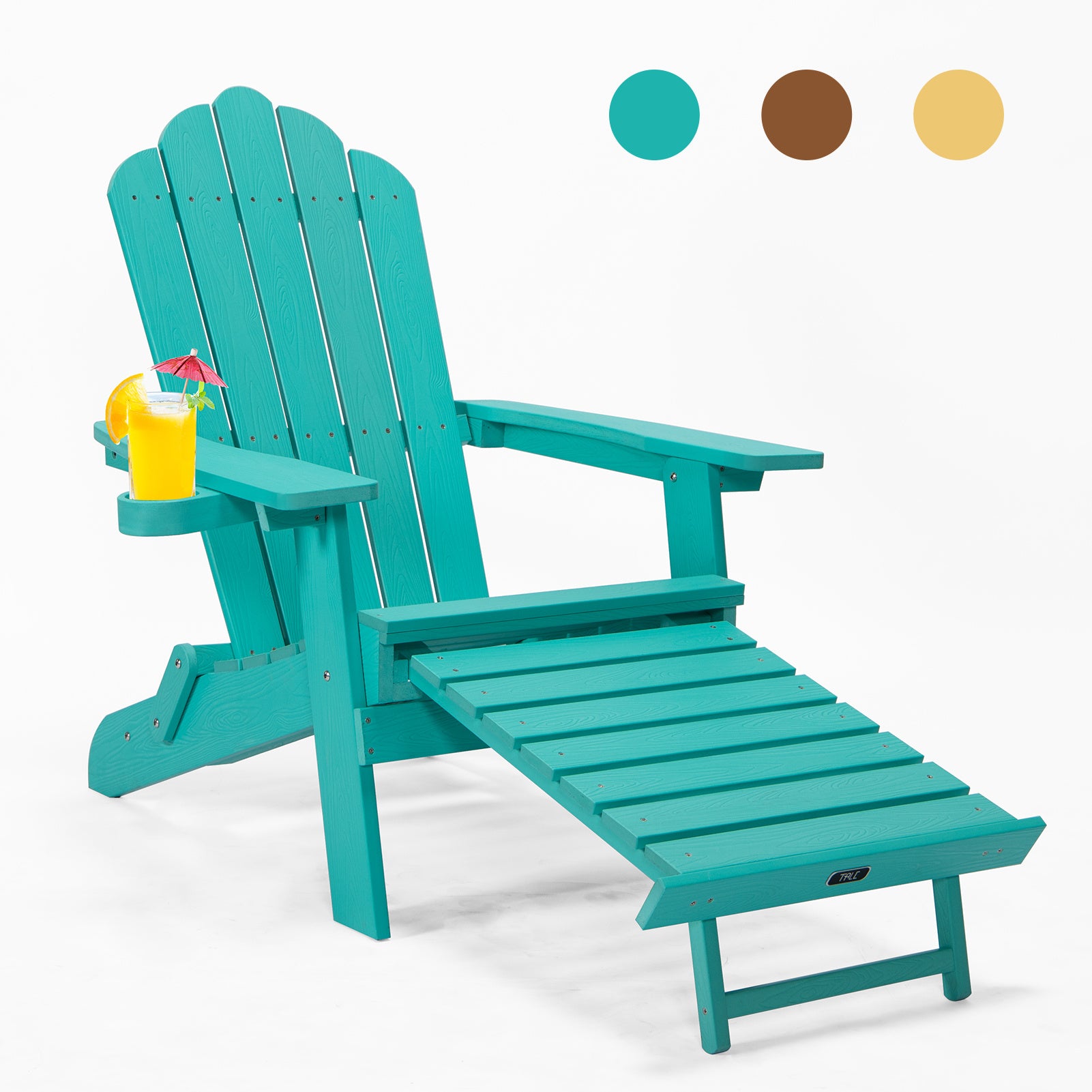 TALE Folding Adirondack Chair With Pullout Ottoman With Cup Holder, Oaversized, Poly Lumber,  For Patio Deck Garden, Backyard Furniture, Easy To Install,.Banned From Selling On Amazon - Gardening Grow