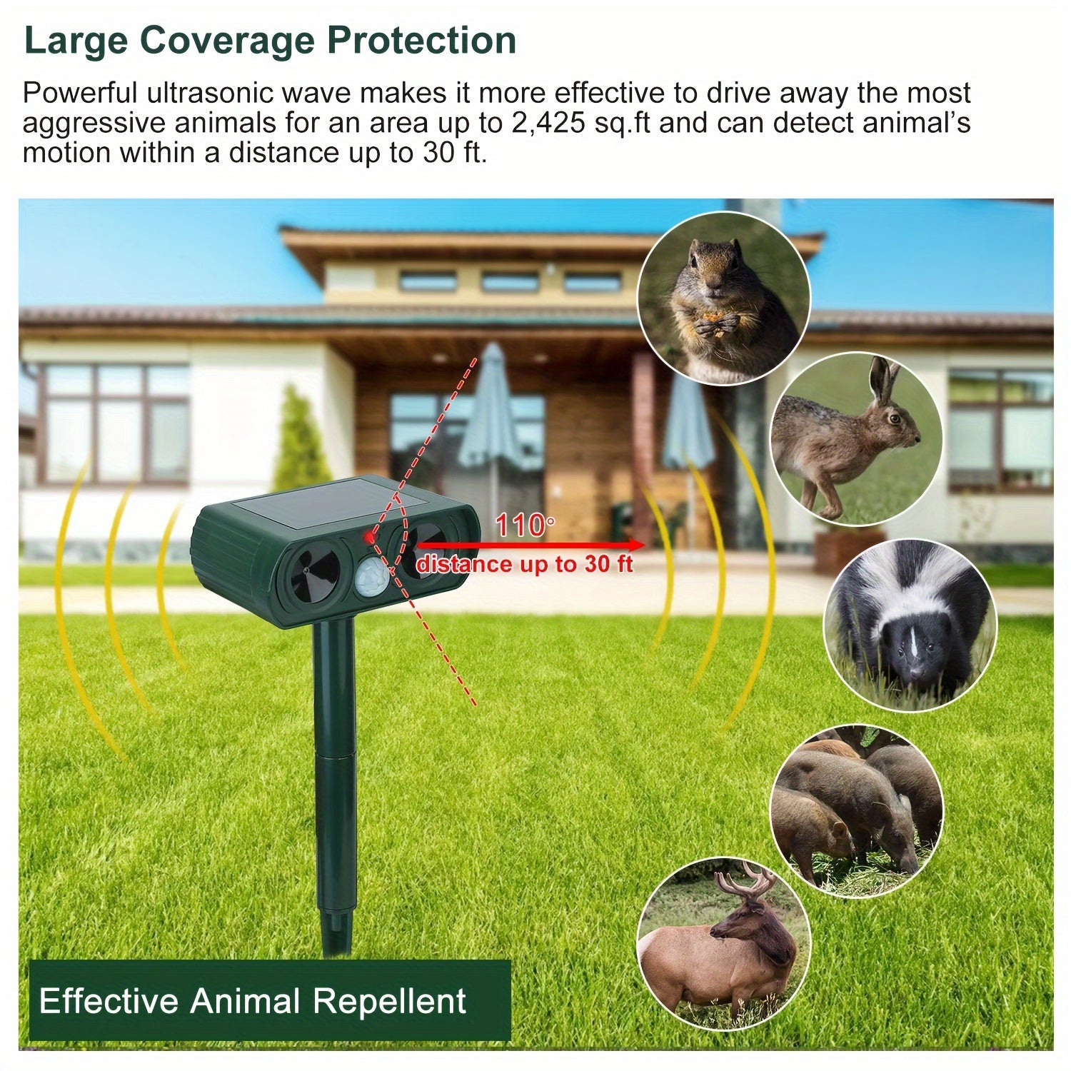 Animal Repellent, Solar Motion Sensor, Outdoor Farm, Garden, Courtyard Solar Power Ultrasonic Animal Repeller Pest Repellent Dog Cat Deer Raccoon - Gardening Grow