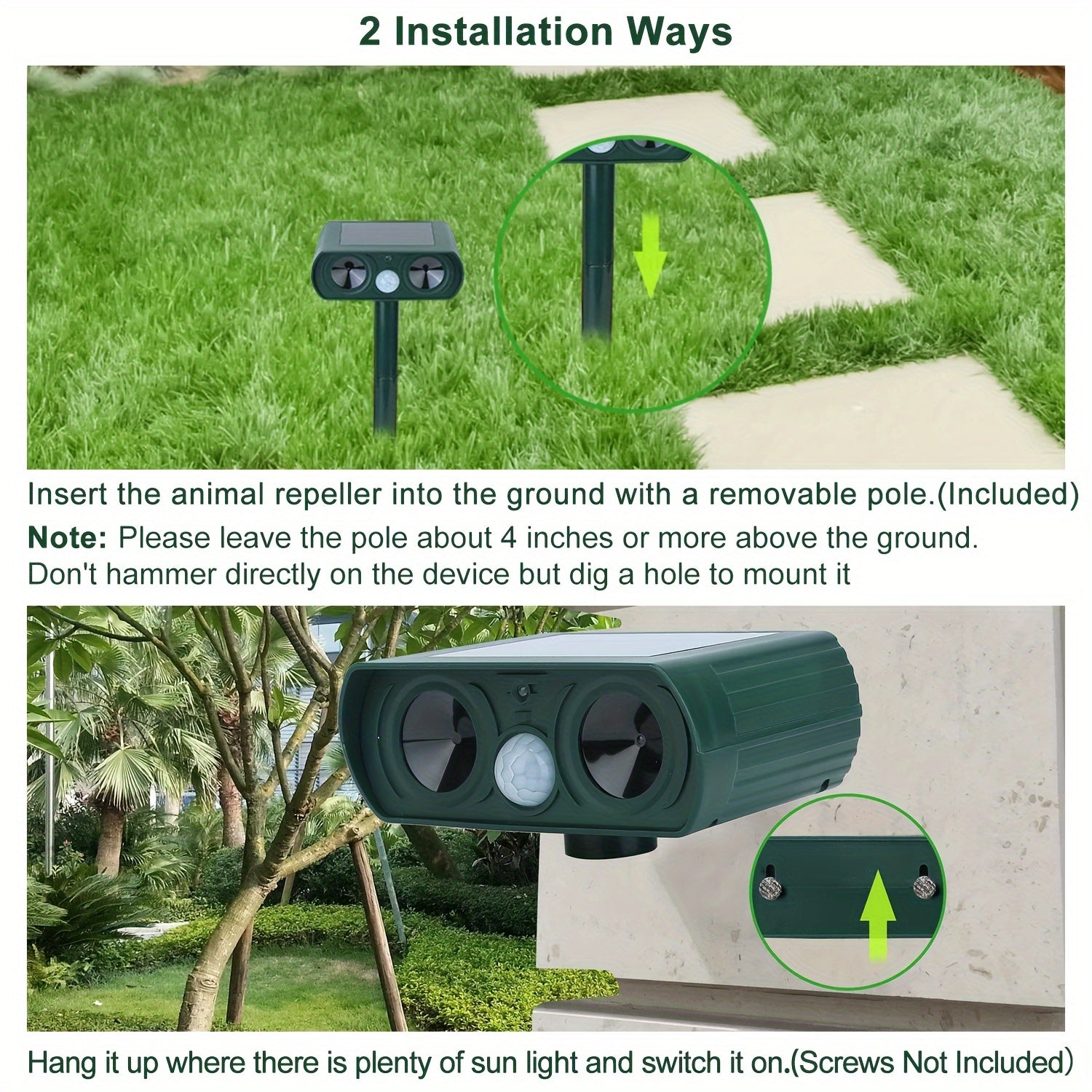 Animal Repellent, Solar Motion Sensor, Outdoor Farm, Garden, Courtyard Solar Power Ultrasonic Animal Repeller Pest Repellent Dog Cat Deer Raccoon - Gardening Grow