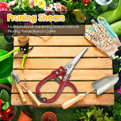 Multifunctional Garden Scissors Pruning Shears Manual With Safety Buckle Stainless Steel Spring Gardening Pruning Shear Branch Plant Cutter - Gardening Grow